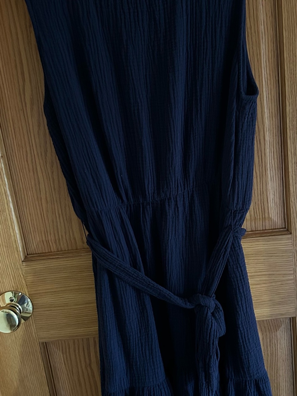 GAP Navy Sleeveless Midi Dress with Tie Waist 100% Cotton
